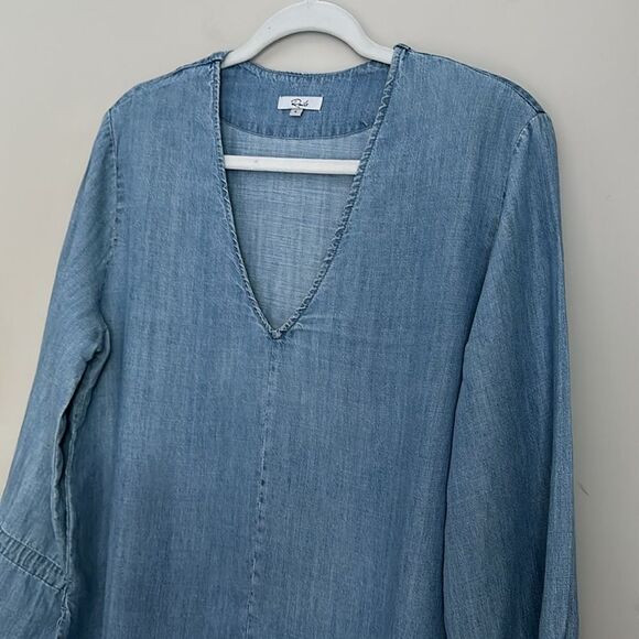 Rails Zimi Linen Blend Denim Blouse with Frayed Hem in Medium Vintage Wash Small - Picture 12 of 12